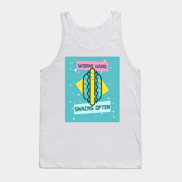 Works Hard, Snacks Often - Hot Dog Edition Tank Top by Camp Happy Hour